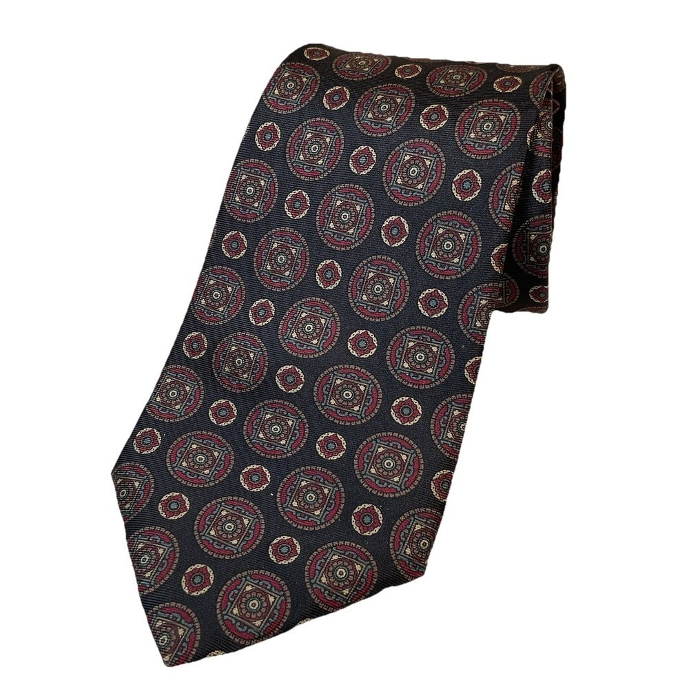 Oscar de la Renta Mens Tie Necktie Black Red Geometric Classic